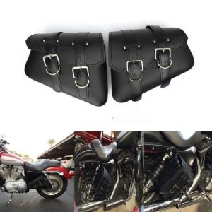 2x Sacoche de selle de moto Sac lateral En PU cuir pour HarleyDavidson Sportster XL883 XL1200 noir étanche+ sangles