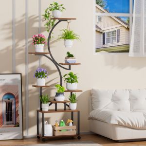 BIPLUT Porte plante en fer etagère de fleur - Étagère plantes 155cm avec LED - Design moderne pour intérieur/extérieur