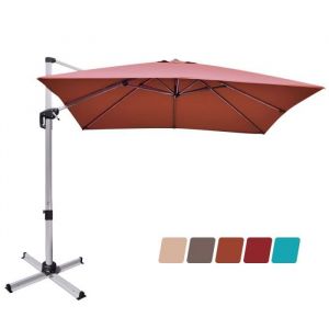 COSTWAY Parasol Déporté Carré 3M avec Base en Croix Poteau en Aluminium Rotatif à 360° Manivelle Inclinable 8 Baleines Orange