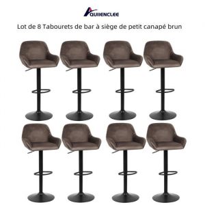 QUIIENCLEE Lot de 8 Tabourets de bar à siège de petit canapé en flanelle brun 50 x 40 x 86-106 cm