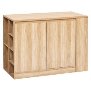 Ilot de cuisine central meuble de rangement 2 portes et 6 niches - Longueur 120 x largeur 60 x Hauteur 90 cm