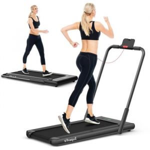 GYMAX Tapis de Course Pliable avec Télécommande & Écran LED Tapis Roulant Électrique Motorisé 1-12 KM/H avec Application Noir