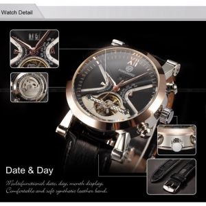 Classic Auto MéCanique Tourbillon Wrap Montre Homme Bracelet En Cuir Calendrier Date Jour AnnéE Mois Afficher Marque De Luxe Montre-