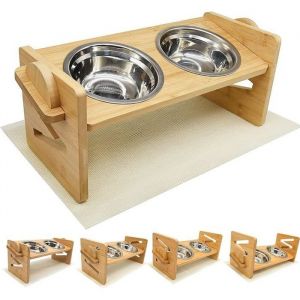 Gamelle pour Chien-Gamelle pour Chat-Gamelle Surélevée Chien Chat Animaux Hauteur Réglable Porte-Bol en Bois de Bambou en Haut[232]