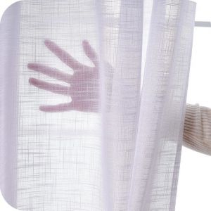 Topfinel Rideau Voilage Blanc 140x260 cm &agrave; Oeillets Rideau Voilage en Lin avec Motif De Croix D&eacute;coratif Salon Chambre Cuisine -2pcs