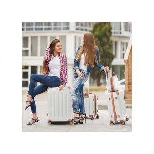 ALIGHTUP - Set de 4 Valise trolley portable 4 en 1 en ABS - 3 Valises + 1 Vanity - Marron + Beige