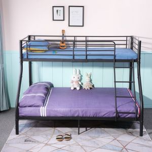 Lits superposés metal avec échelle avec Sommier à Lattes Dortoir pour Chambre à Coucher pour Adultes Adolescents-Noir