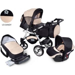 GagaDumi Urbano combinée 3 en 1 poussette nacelle Siège-Auto avec tous les accessoires Landau (U3 - Beige)