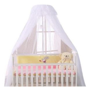 Ciel de Lit B&eacute;b&eacute; avec Support Moustiquaire Ronde Lit B&eacute;b&eacute; Baldaquin D&eacute;coratif Blanc CHTA4070