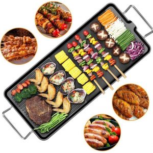Barbecue électrique - revêtement anti-adhésif Surface mixte Thermostat Réglable pour 8 personnes- 68*28cm