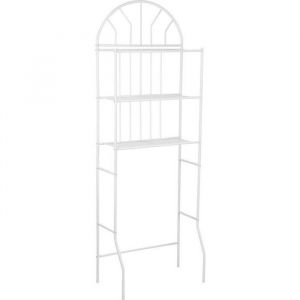 Meuble Etagère Dessus Toilettes WC - INGSHOP - Blanc - 3 Tablettes - Aspect bois - A poser au sol