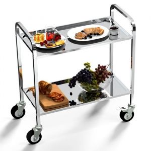 Chariot de service desserte de cuisine à roulettes 2 étagères 95L x 50l x 95H cm acier inox. chromé  Chariot de Bar