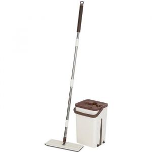 Smart Mop Compact - Balai &agrave; t&ecirc;te pivotante 360&deg;- Pratique Washing-Free r&eacute;tractable Balai Plat + Seau &agrave; double compartiment + 2 linge