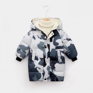 Doudoune Enfant - FUNMOON - Camouflage Bleu - Capuche - Manches Longues - 2-14 Ans