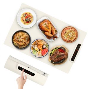 Chauffe Plat Électrique Température Réglable et Minuteur de 4 Heures Plaque Chauffante Electrique Chauffe Assiette Réchaud Blanc