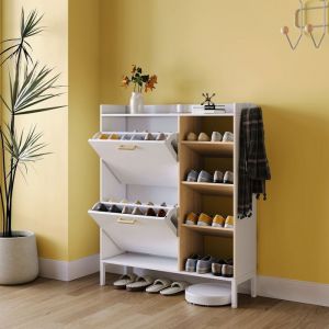 Meuble &agrave; Chaussures avec 2 tiroirs &agrave; clapet-Armoire &agrave; chaussures avec cloison r&eacute;glable-Dispositif anti-basculement-8-15