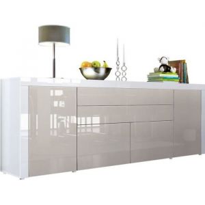 Buffet Gris Sable / Blanc haute brillance 200 cm