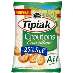 TIPIAK - Croutons Croustillants Ail -25% Sel 80G - Lot De 4
