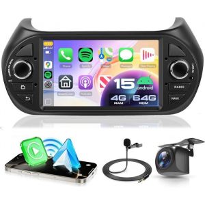 4G+64G Android 15 Autoradio 7 pour FIAT Fiorino/Peugeot Bipper/Citroen Nemo CarPlay/Android Auto Sans Fil GPS WiFi Bluetooth Cam&eacute;ra