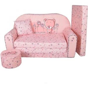 Canapé enfant convertible - FORTISLINE - Sweet-Bear - Rose - Microfibre - 100 x 60 x 50 cm