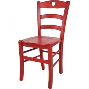 Tommychairs - Chaise cuisine CUORE, robuste structure en bois de hêtre peindré en aniline couleur rouge et assise en bois