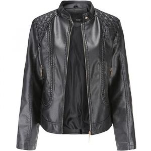 Veste de Blazer Outdoor Printemps Automne Femme de Marque Veste en cuir Femme Blouson standup Femme Noir