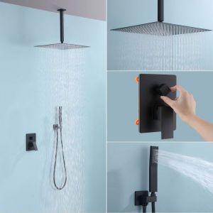 Colonne de Douche Encastr&eacute;e Ensemble de Douche M&eacute;canique avec Grande T&ecirc;te de Douche Carr&eacute;e 16 Syst&egrave;me de Douche Encastrable Noir