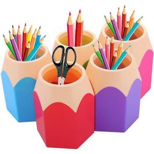zhan-Lot de 5 pots &agrave; crayons de couleurs assorties vase &agrave; stylos porte-crayons porte-pinceaux de maquillage organisateur de