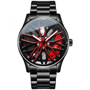 SHARPHY Montre homme cadran rotatif personnalisé cadran squelette noir cool étanche bracelet en acier classique