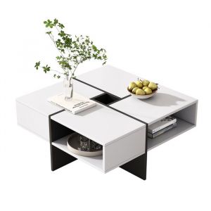 Table Basse Carrée Moderne 70x70x35cm - Design Noir & Blanc 5 Compartiments Ouverts Rangement 10x10cm Charge 30kg