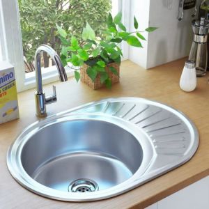 144SPECIAL MONDAY Évier granit Contemporain Évier de cuisine Noir 1 bac 575 x 460 x 280 mm avec crépine et piège Ovale Acier in