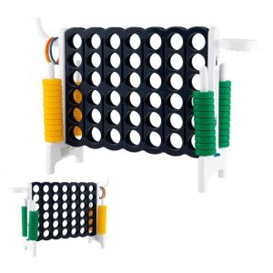 DREAMADE Jeu de Puissance 4 Géant pour Enfant avec 42 Jetons Panier de Basket 5 Anneaux et Levier de Réinitialisation Blanc