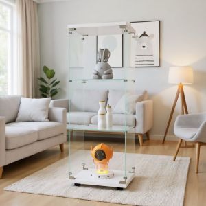 Vitrine en Verre avec 3 &eacute;tag&egrave;res Vitrine Armoire pour Collection avec Porte Armoire de Rangement pour Salon Bureau Blanc