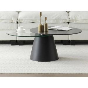 Table basse avec plateaux pivotants en céramique verre trempé et métal - Effet marbre noir - NACESIA de Maison Céphy