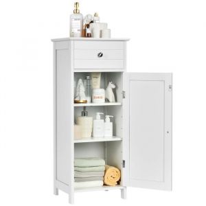 DREAMADE Armoire de Salle de Bain Colonne de Rangement avec Tiroir et Porte pour Salle de Bain Entr&eacute;e Chambre Blanc