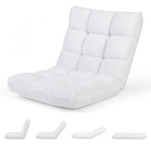Fauteuil de Sol Pliable - RELAX4LIFE - R&eacute;glable en 14 Angles - Chaise de Sol en Molleton - 1 Place - Charge 90KG - Blanc