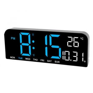 SALUTUYA grande horloge murale numérique SALUTUYA horloge de bureau LED Réveil numérique grand écran LED horloge murale de Bleu