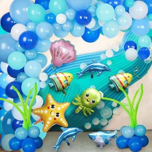 D&eacute;corations De F&ecirc;te DAnniversaire Animaux De LOc&eacute;an Pour Gar&ccedil;on Bleu Blanc F&ecirc;te Ballons Guirlande Arche Kit Avec Dauphin &Eacute;toil