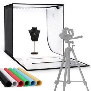 Boîte à Lumière 52×51.5×51.5cm Studio Photo Portable Lightbox Kit Tente de Shooting Pliable Toiles de Fond pour Photographie