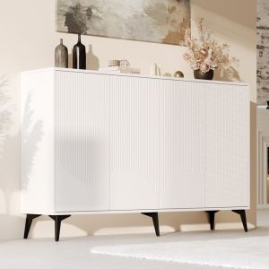 Buffet - Bahut Moderne avec 4 Portes Grands Rangements et &Eacute;tag&egrave;res R&eacute;glables Pieds M&eacute;tal Blanc 160x35x100 cm