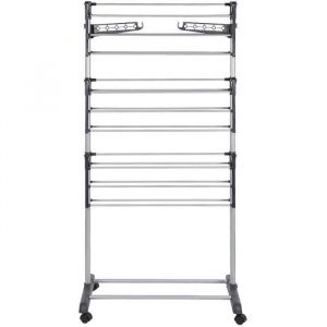 Tancarville, 3 Niveaux en Acier Inoxydable Vêtements Pliables Airer avec 4 roulettes à Cintre, Sèche-Linge Support Rack Intér A555