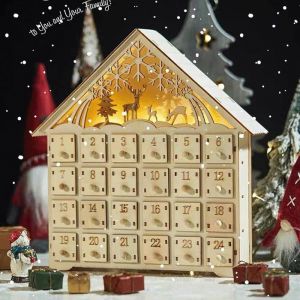Calendrier de lAvent en bois avec lumières LED maison avec 24 tiroirs de rangement calendrier de lAvent à remplir soi-même