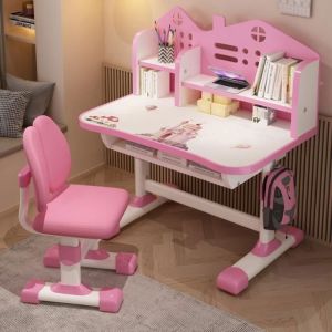 Bureaux détude pour enfant avec chaise et bibliothèque rose