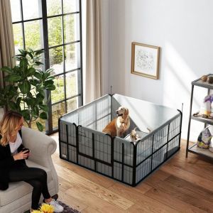 Parc de mise bas pour chien caisse de mise bas pour chiens avec porte tapis de propret&eacute; lavable 122 x 122 x 60 cm noir