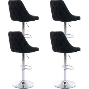 Wahson Tabouret de Bar Lot de 4 Chaise Haute Bar en Velours Chaise de Cuisine Réglable Avec Pied Métal pour Comptoir et Bar Noir