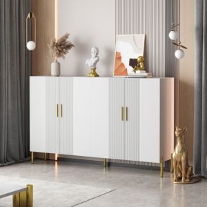 Buffet 160x35x100cm avec 4 portes poignées et pieds en métal étagères réglables en hauteur moderne et simple blanc