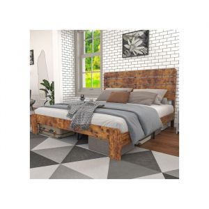 Lit matelass&eacute; 140x200 Structure de lit en boislit double avec lattes en fer et t&ecirc;te de lit haute avec cadre tubulaire en fer