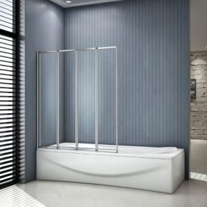 AICA Pare-baignoire 100cmécran de baignoire en verre trempé à 4 volets pivotants pliants Hauteur de 140cm
