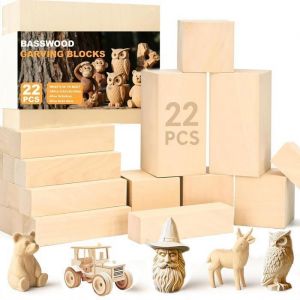 22 Blocs de Bois de Tilleul &agrave; Scupler - 3 Tailles - Pour Sculpture sur Bois - Artisanat Cadeau &Eacute;tiquette