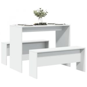 SALE 2025Ensemble table &agrave; manger et bancs 3pcs - Table et 2 Chaises de Repas - blanc - bois ding&eacute;nierie2835 Kg 3705